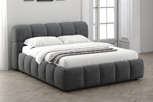 Premiumbett Jenni in Graphitgrau, Liegefläche ca. 180 x 200 cm, mit Runddesign und Bettkasten mit Belüftung